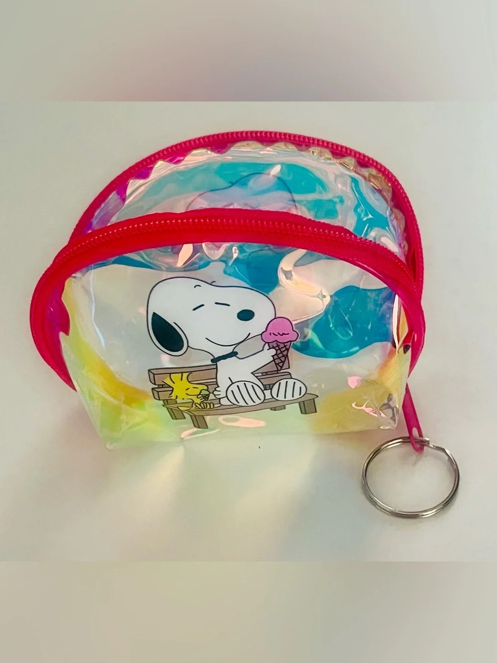 Snoopy Holographic Coin Pouch with Keyring - Dark Pink